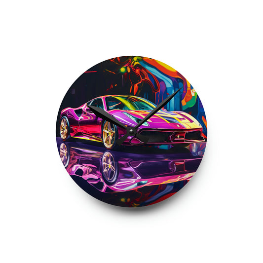 Acrylic Wall Clock Pink Macro Ferrari 2