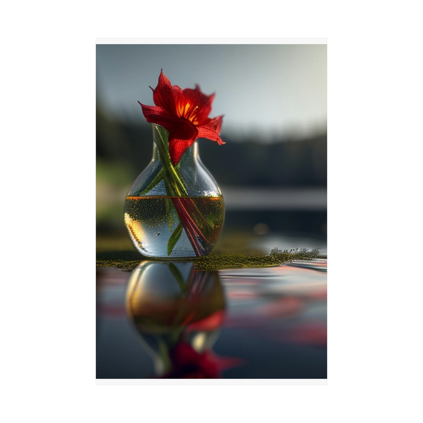 Premium Matte Vertical Posters Red Lily in a Glass vase 3