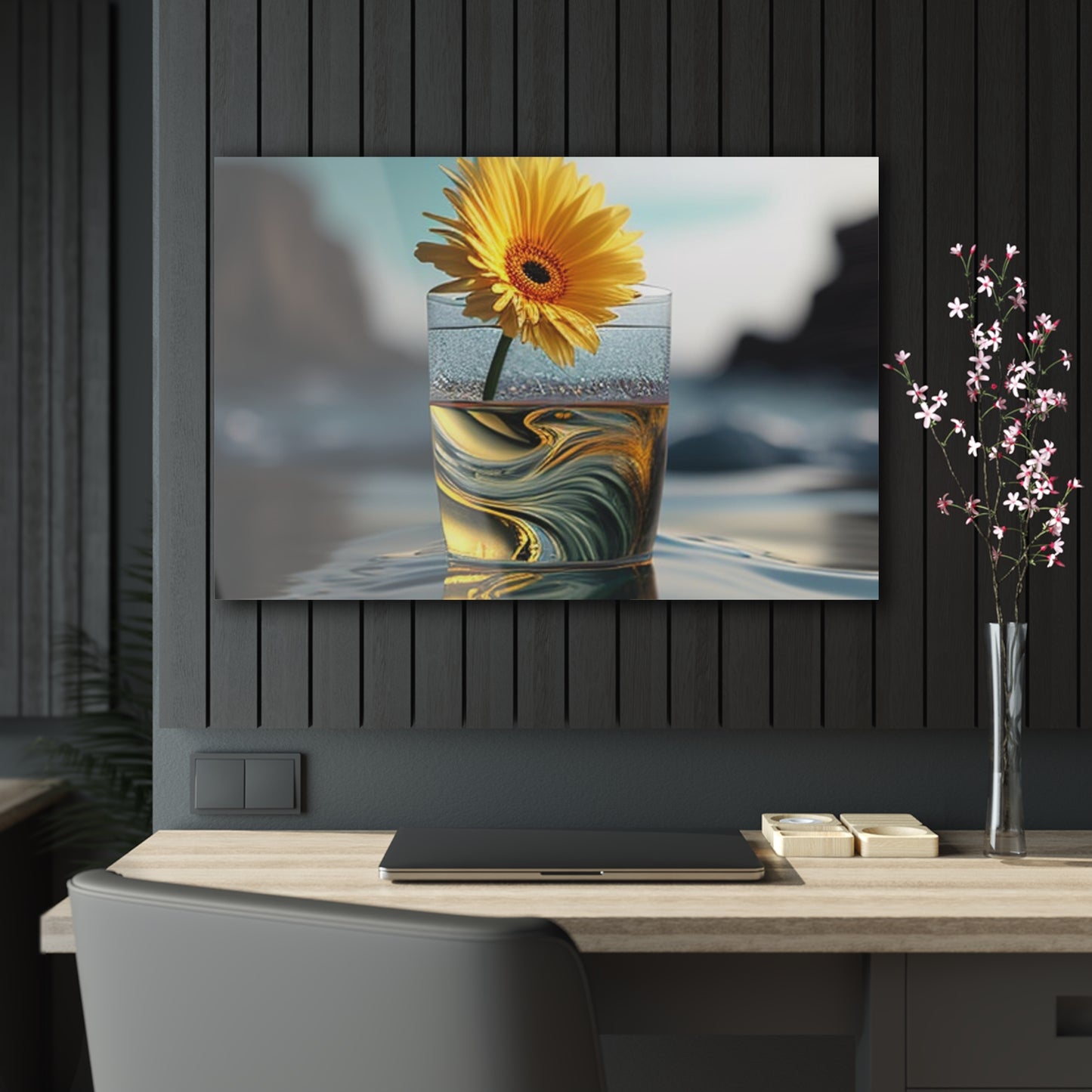 Acrylic Prints yello Gerbera glass 2