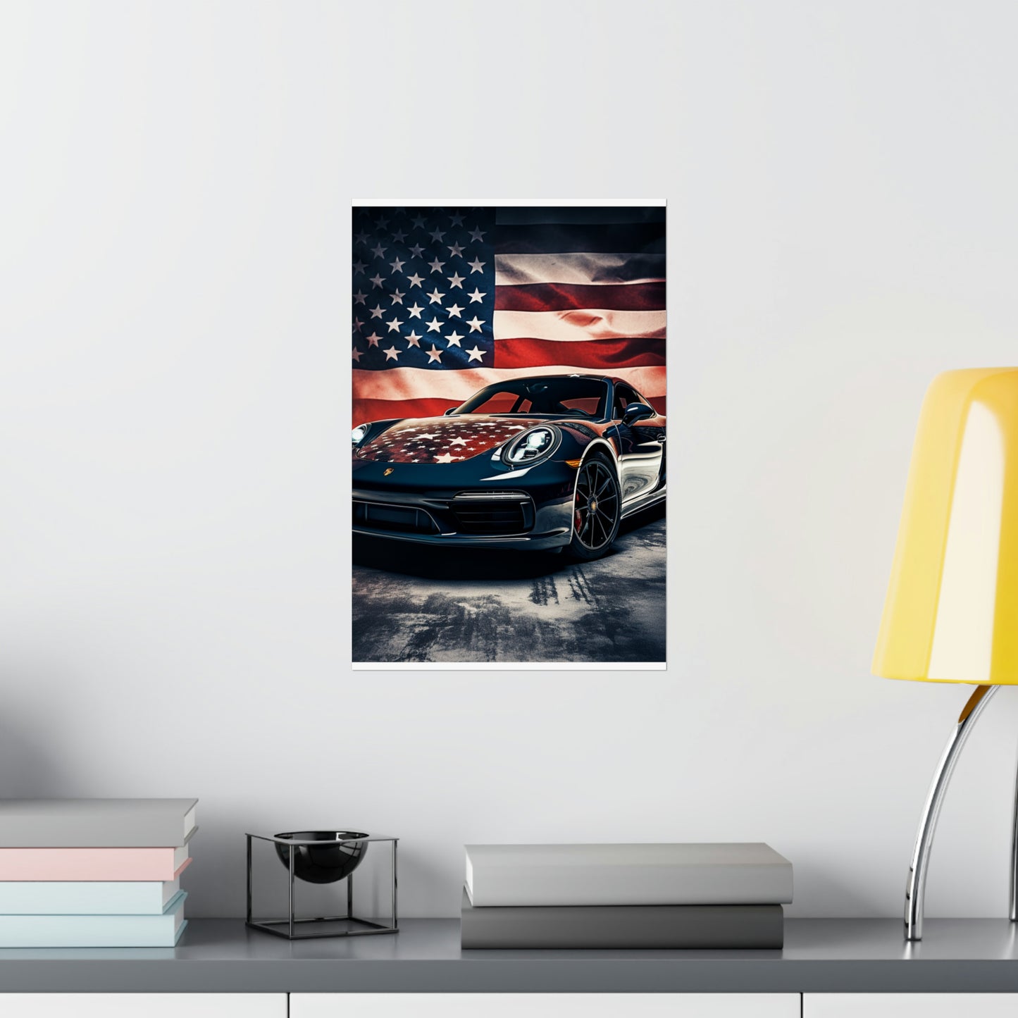 Premium Matte Vertical Posters Abstract American Flag Background Porsche 2