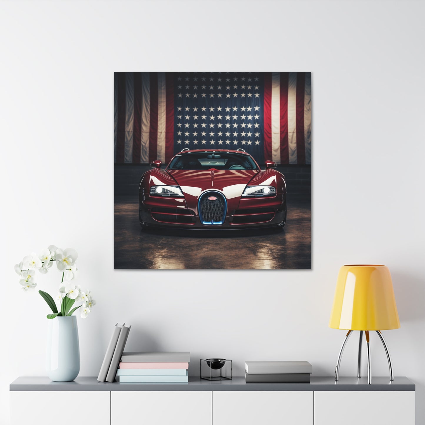 Canvas Gallery Wraps American Flag Background Bugatti 1