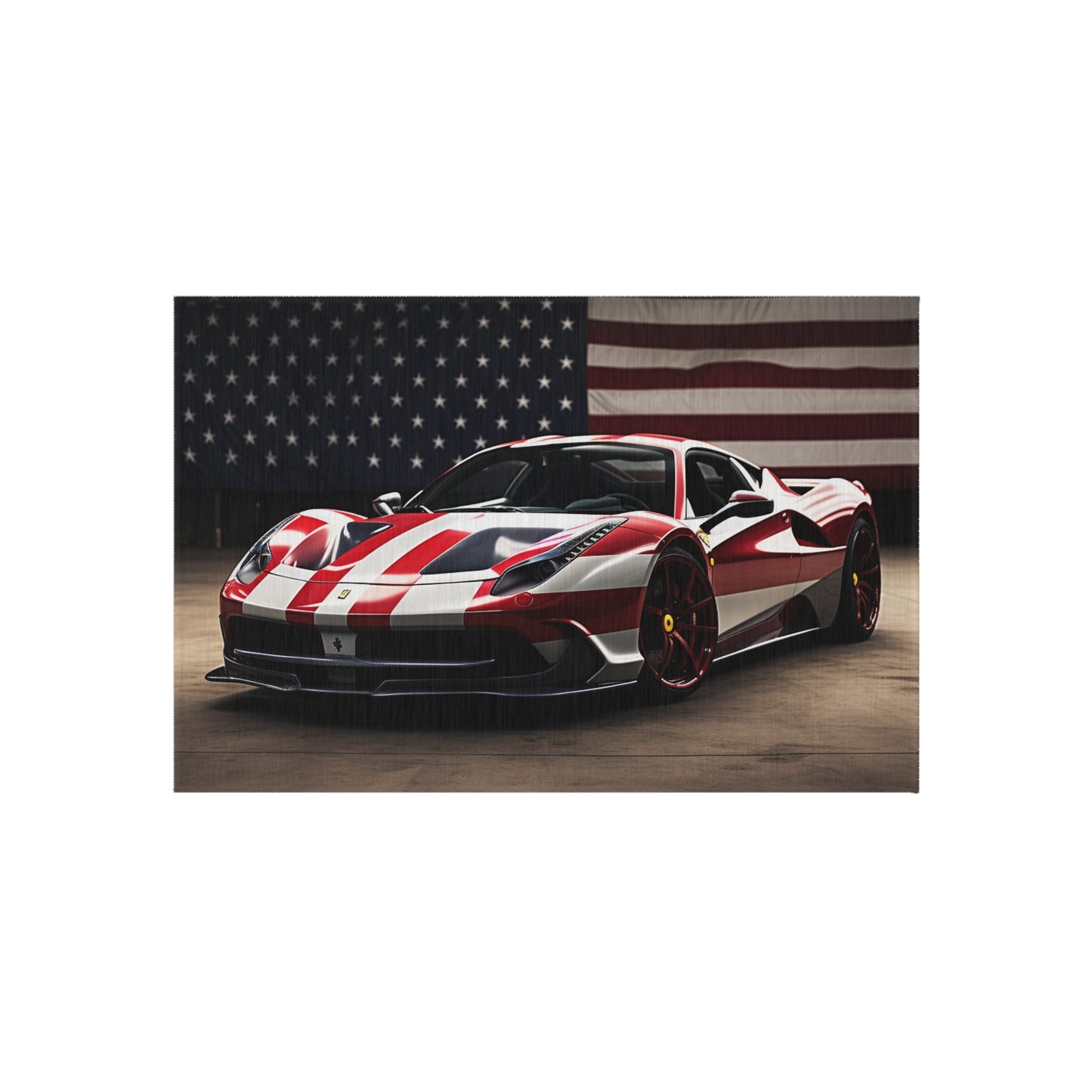 Outdoor Rug  American Flag Background Ferrari 2