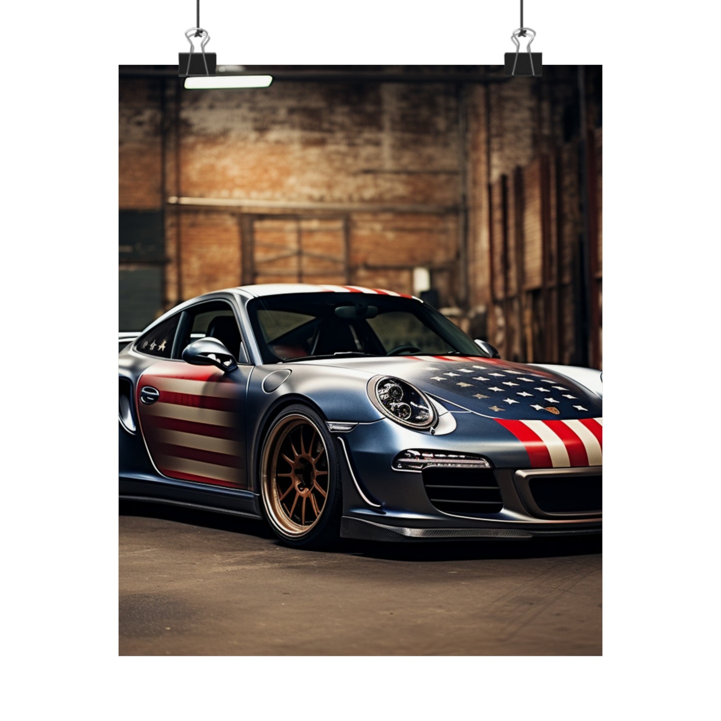 Premium Matte Vertical Posters American Flag Porsche 1