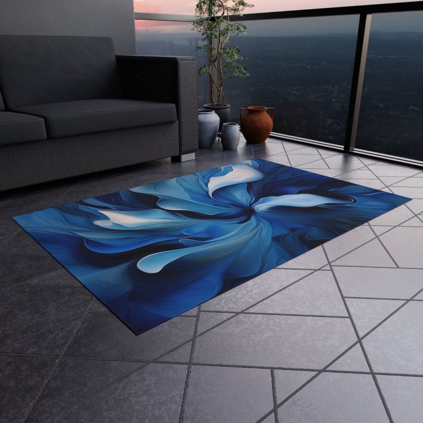 Outdoor Rug  Abstract Blue Tulip 4