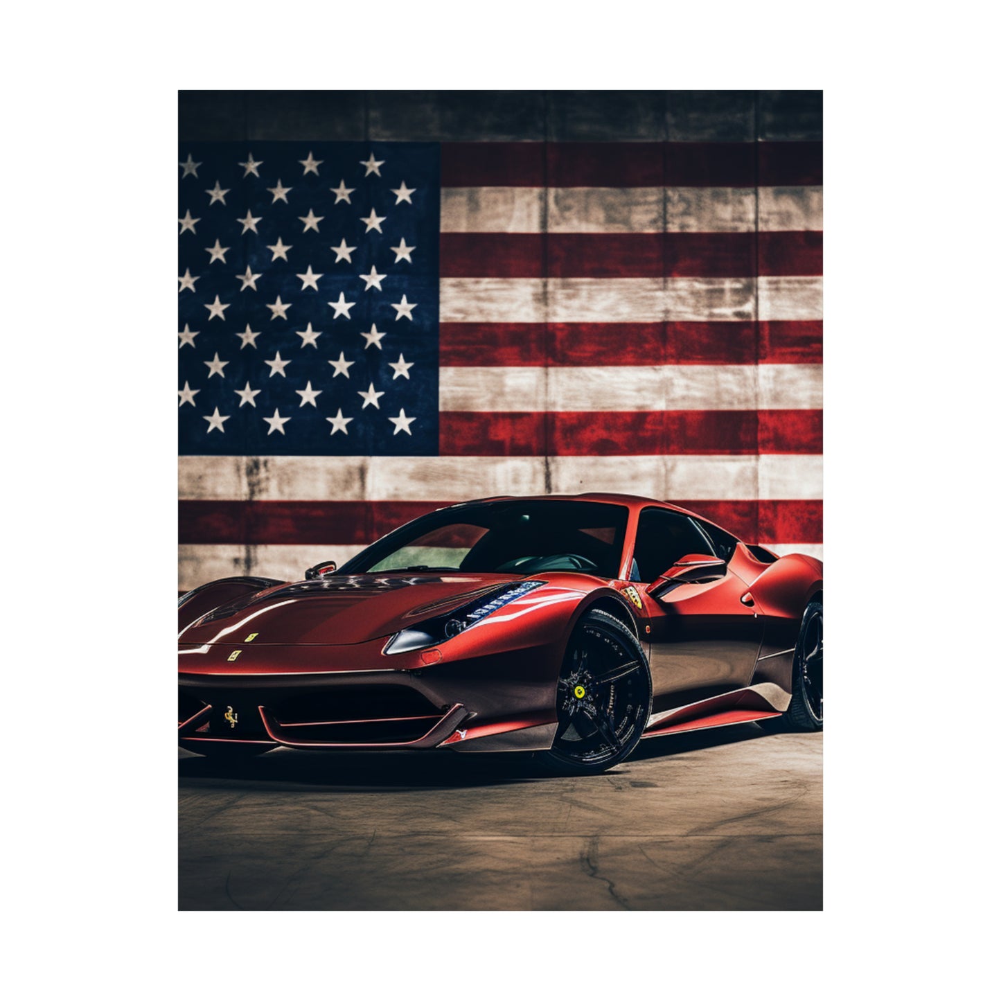 Premium Matte Vertical Posters American Flag Background Ferrari 4