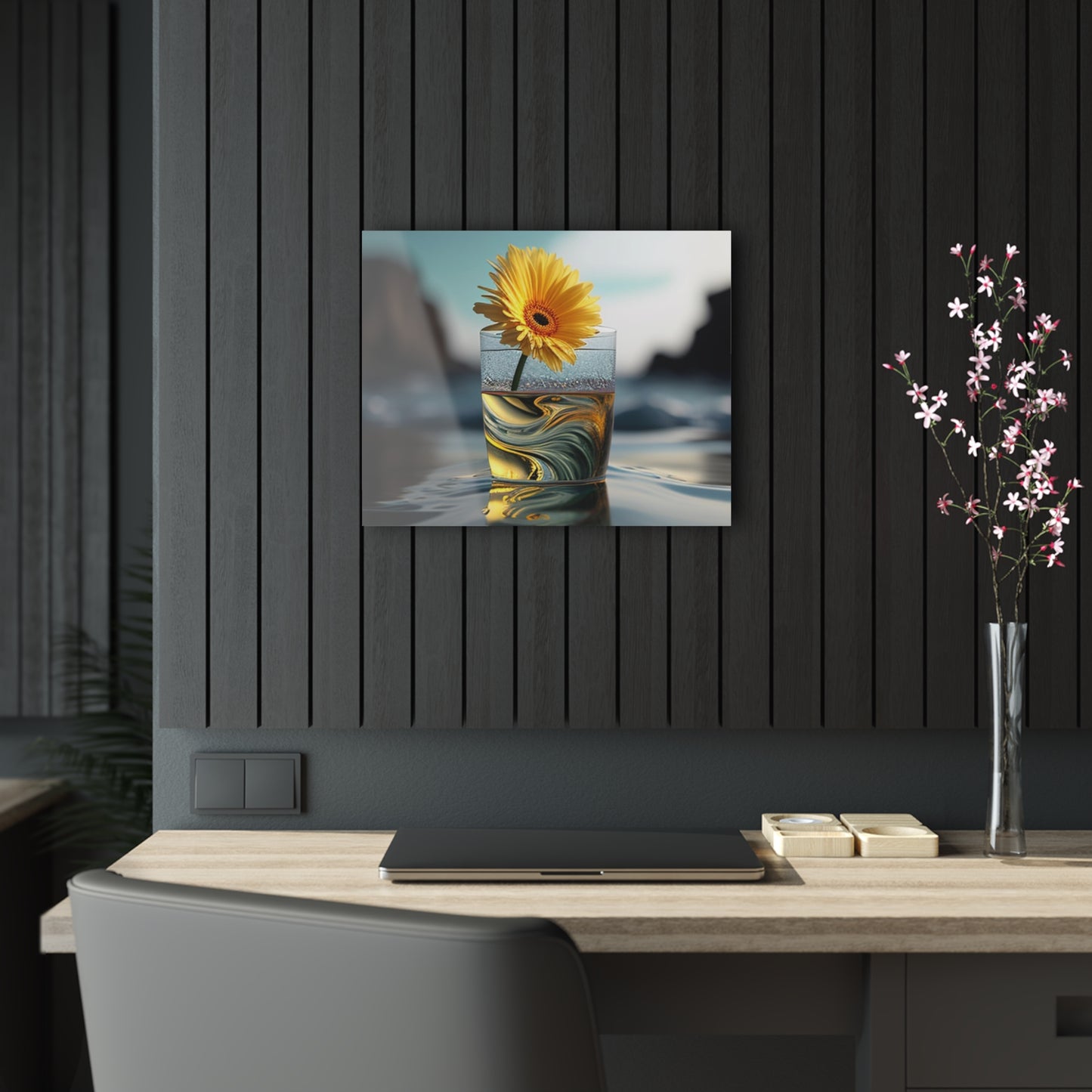 Acrylic Prints yello Gerbera glass 2