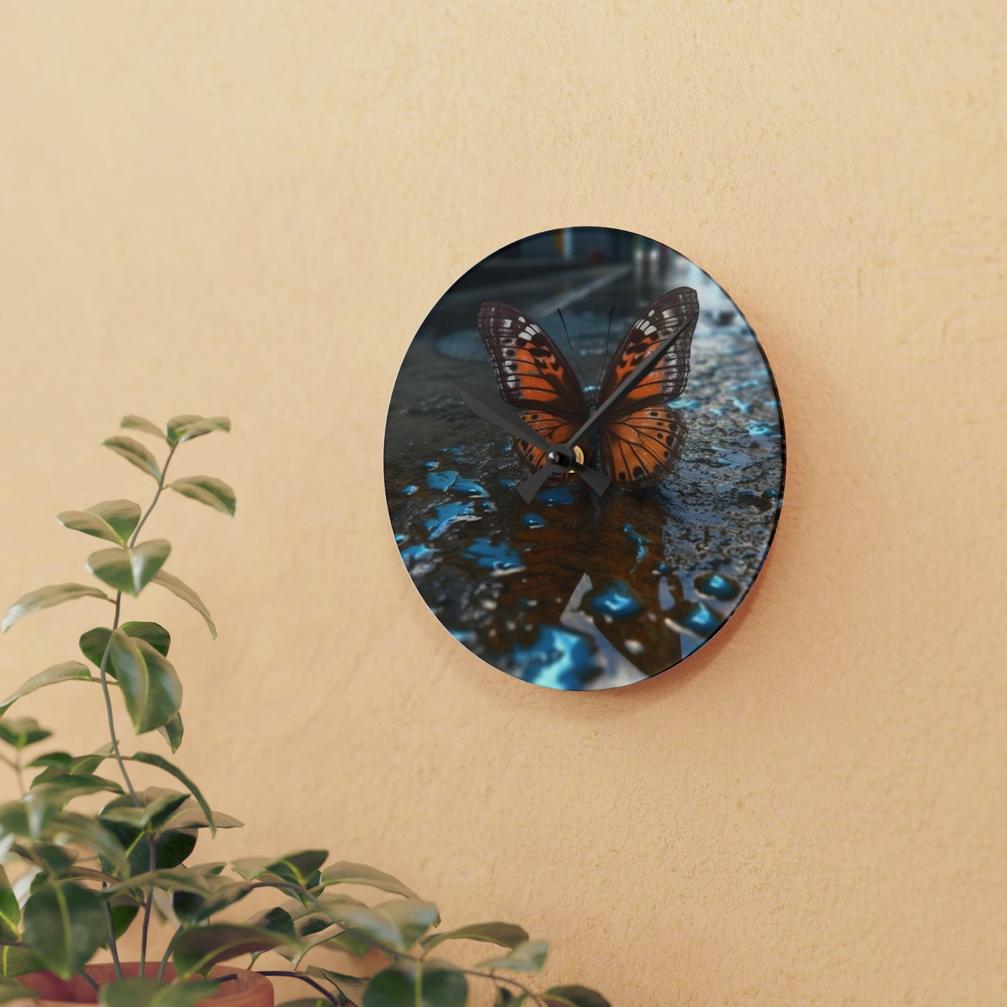 Acrylic Wall Clock Water Butterfly Street 2