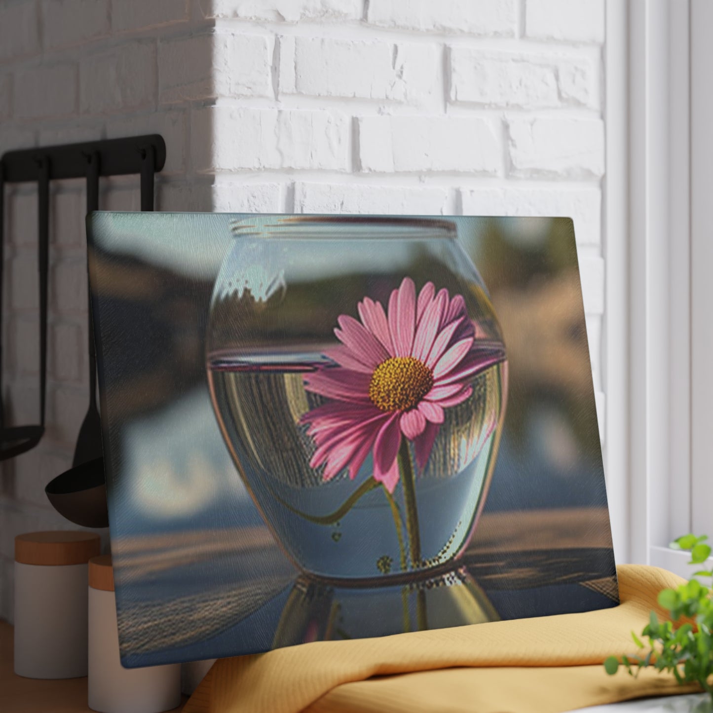 Glass Cutting Board Pink Daisy 3