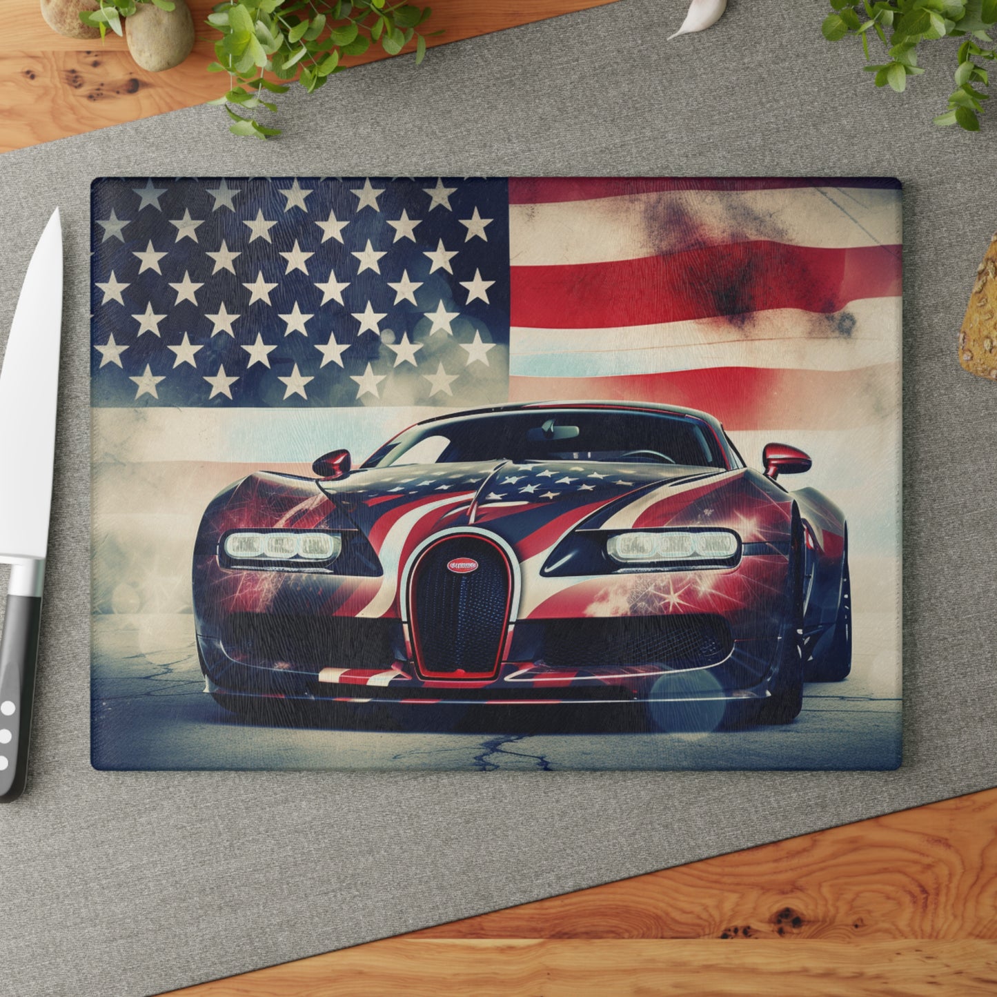 Glass Cutting Board Abstract American Flag Background Bugatti 1