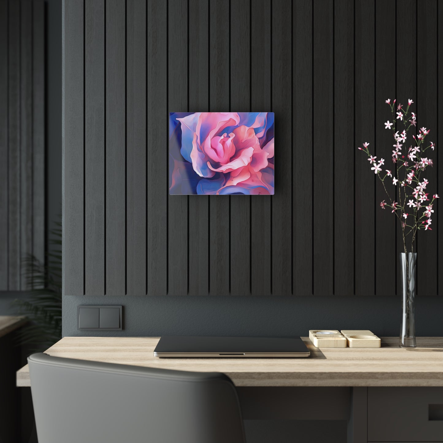 Acrylic Prints Pink & Blue Tulip Rose 1