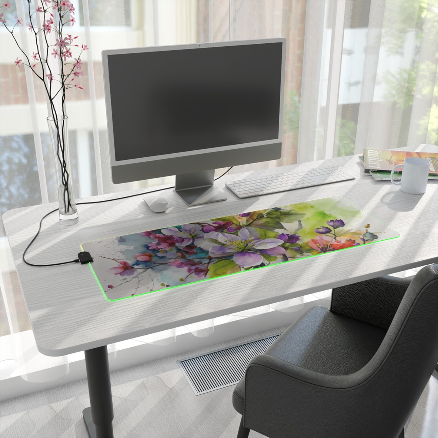 LED Gaming Mouse Pad Mother Nature Bright Spring Colors Realistic Watercolor 4