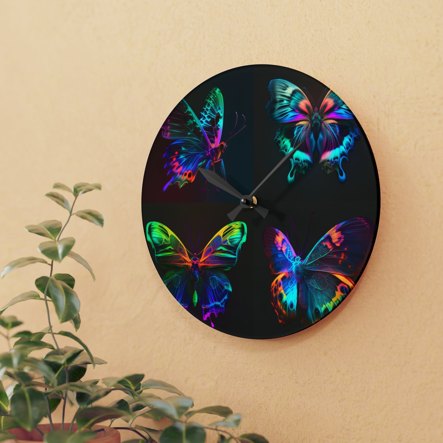 Acrylic Wall Clock Raw Hyper Color Butterfly 5