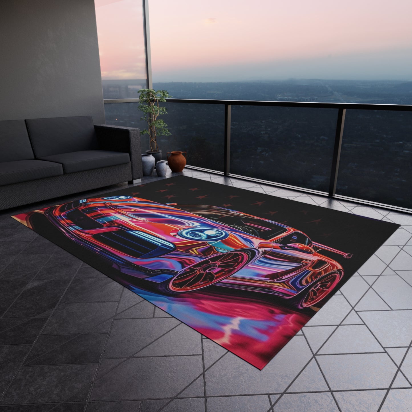 Outdoor Rug  American Flag Colored Porsche 1