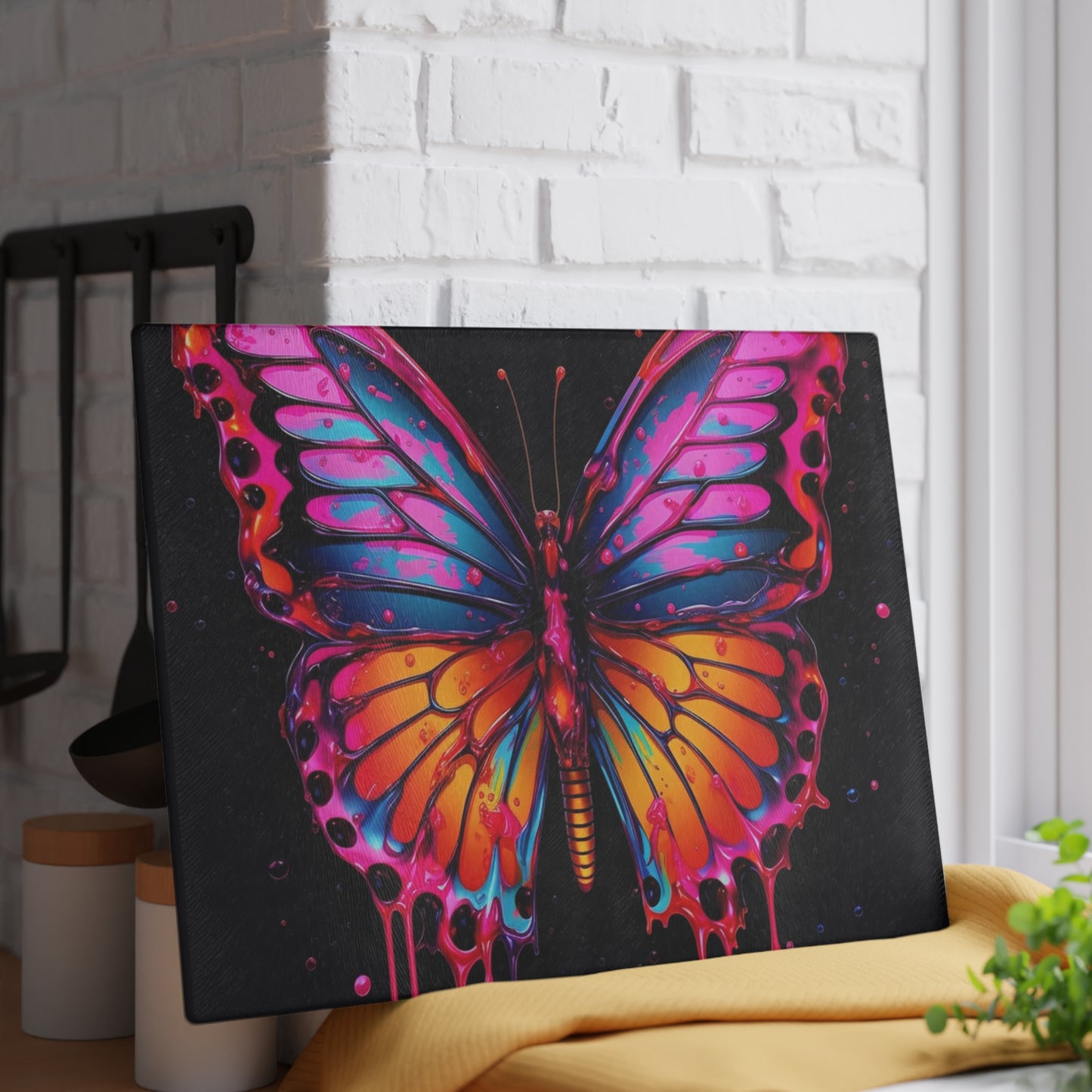 Glass Cutting Board Pink Butterfly Flair 1