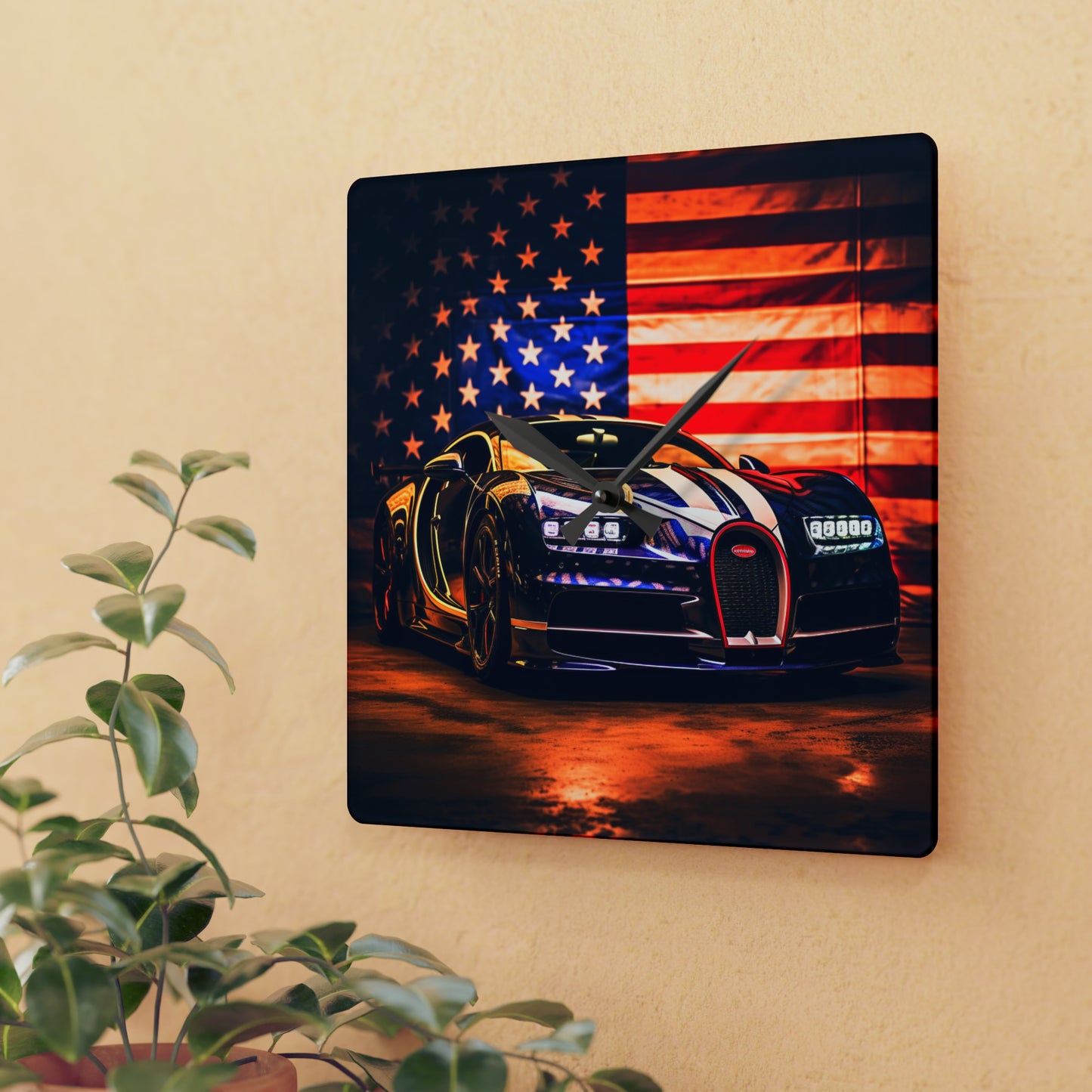 Acrylic Wall Clock Macro Bugatti American Flag 4