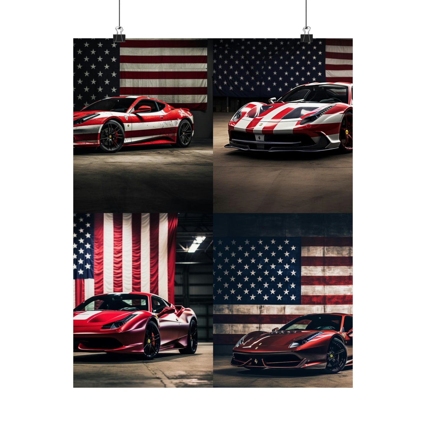 Premium Matte Vertical Posters American Flag Background Ferrari 5