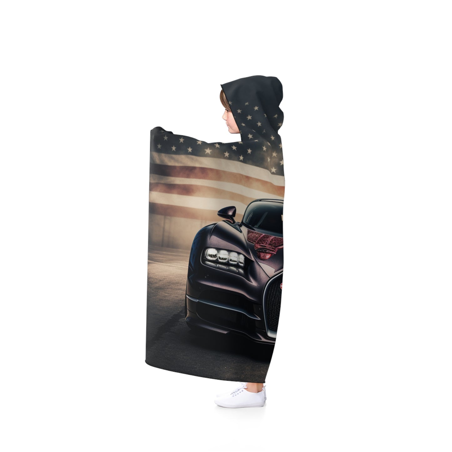 Hooded Blanket American Flag Background Bugatti 2