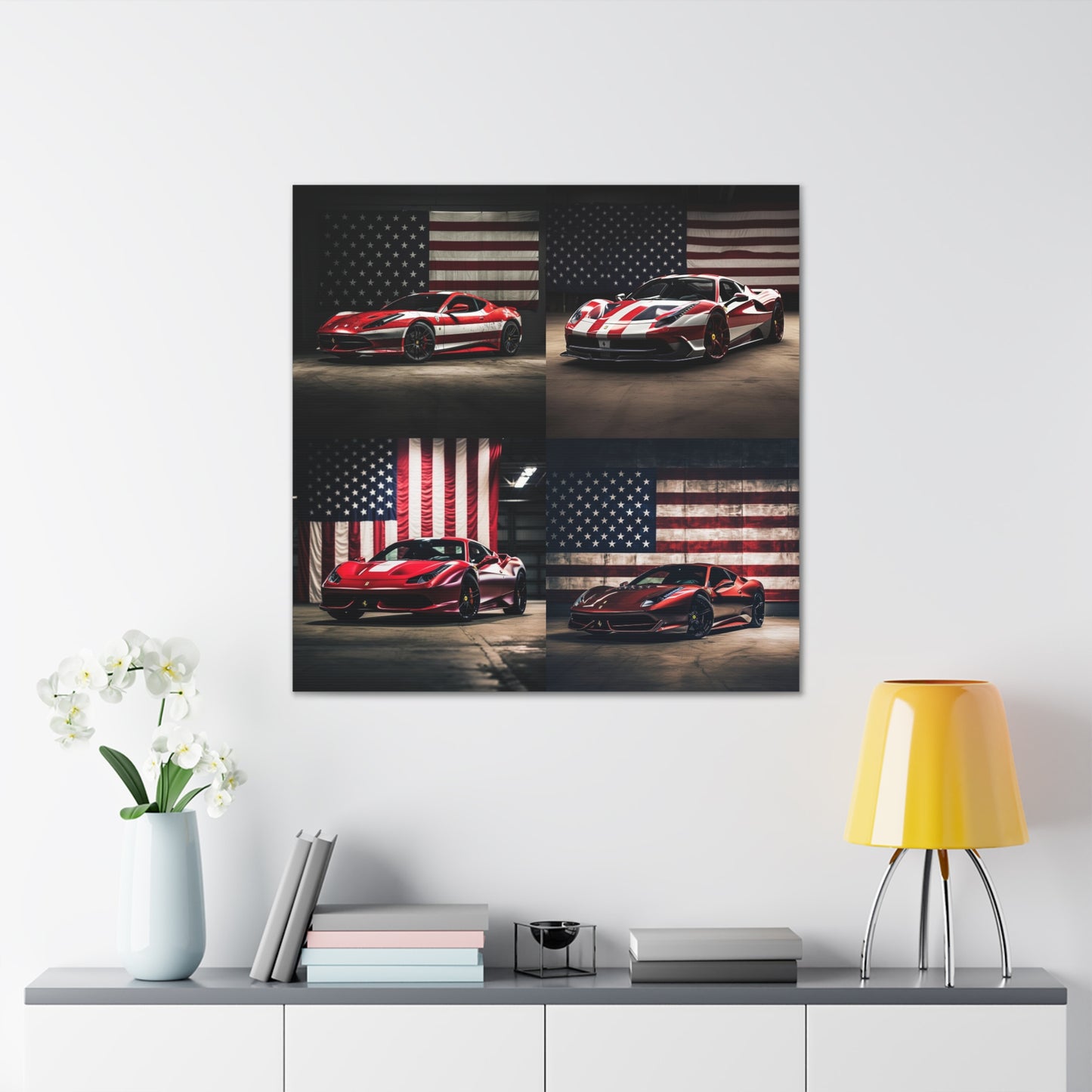 Canvas Gallery Wraps American Flag Background Ferrari 5