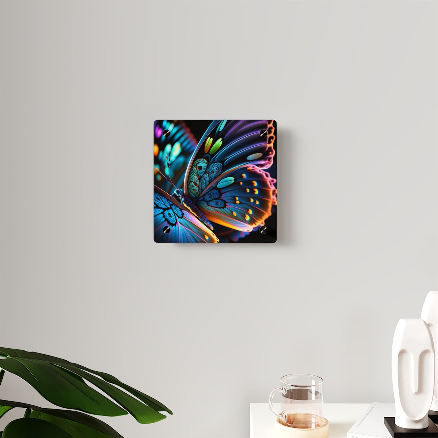 Acrylic Wall Art Panels Neon Butterfly Macro 2