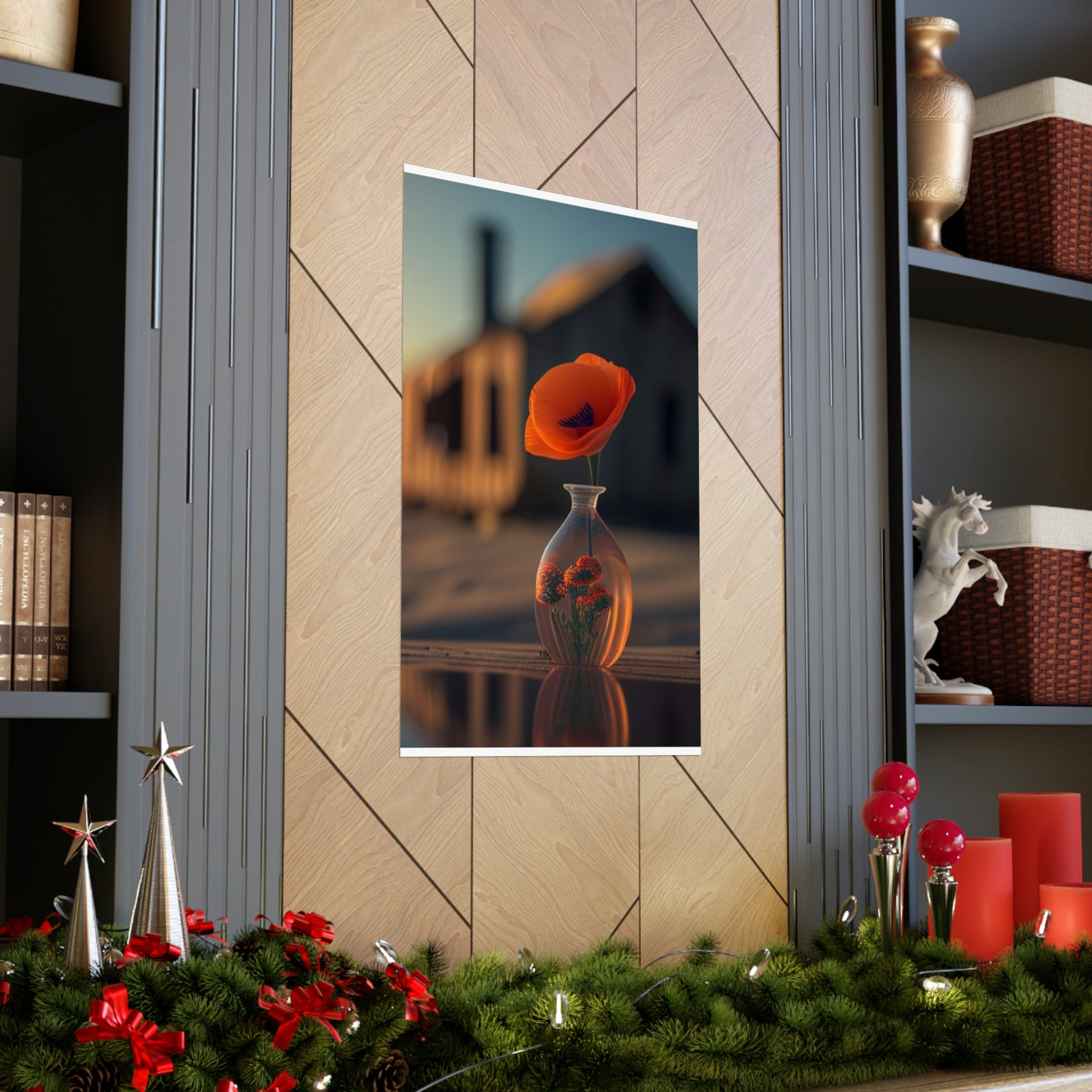 Premium Matte Vertical Posters Orange Poppy in a Vase 3