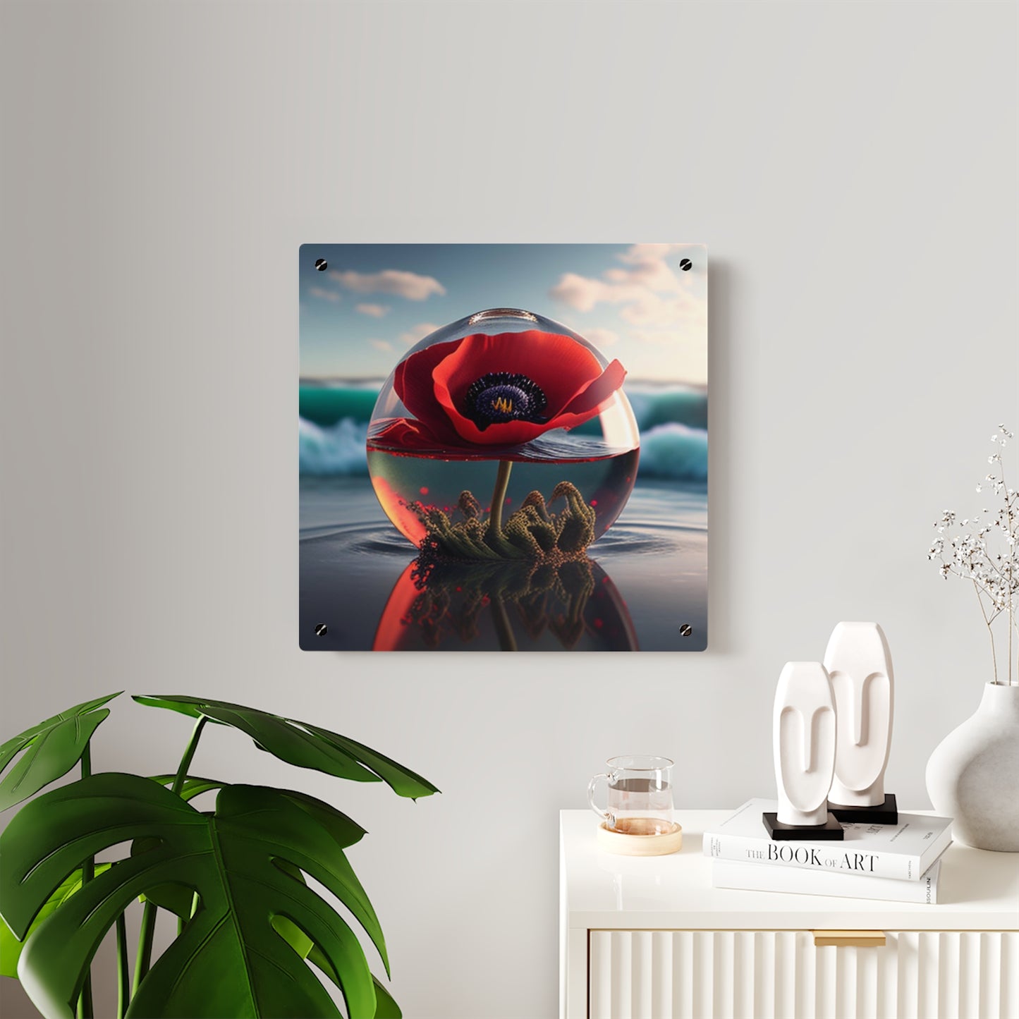 Acrylic Wall Art Panels Red Anemone in a Vase 4