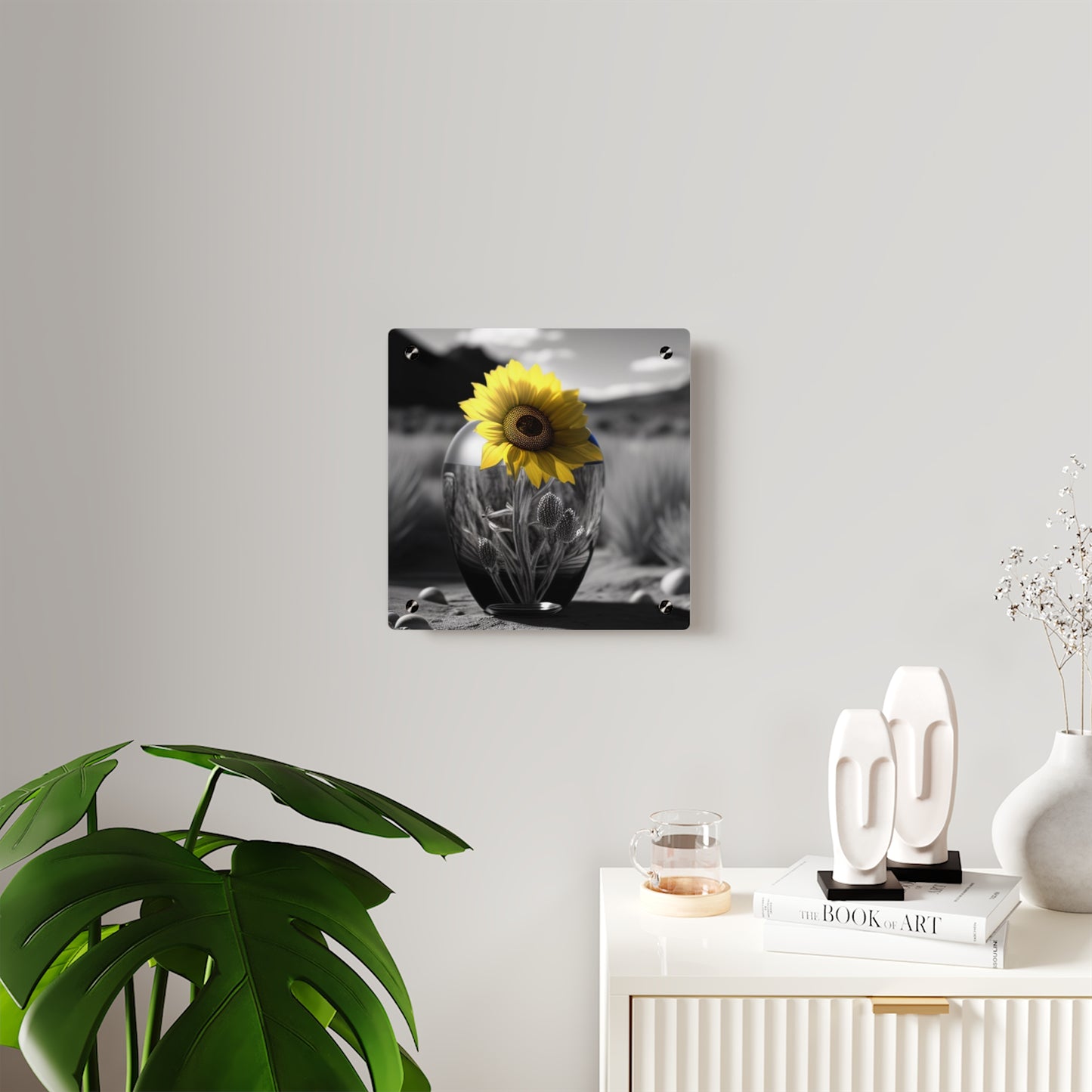 Acrylic Wall Art Panels Yellw Sunflower in a vase 3