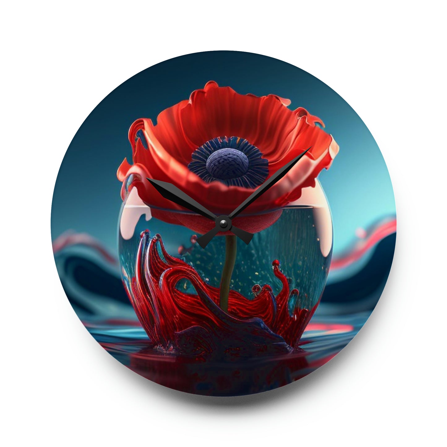 Acrylic Wall Clock Red Anemone in a Vase 2