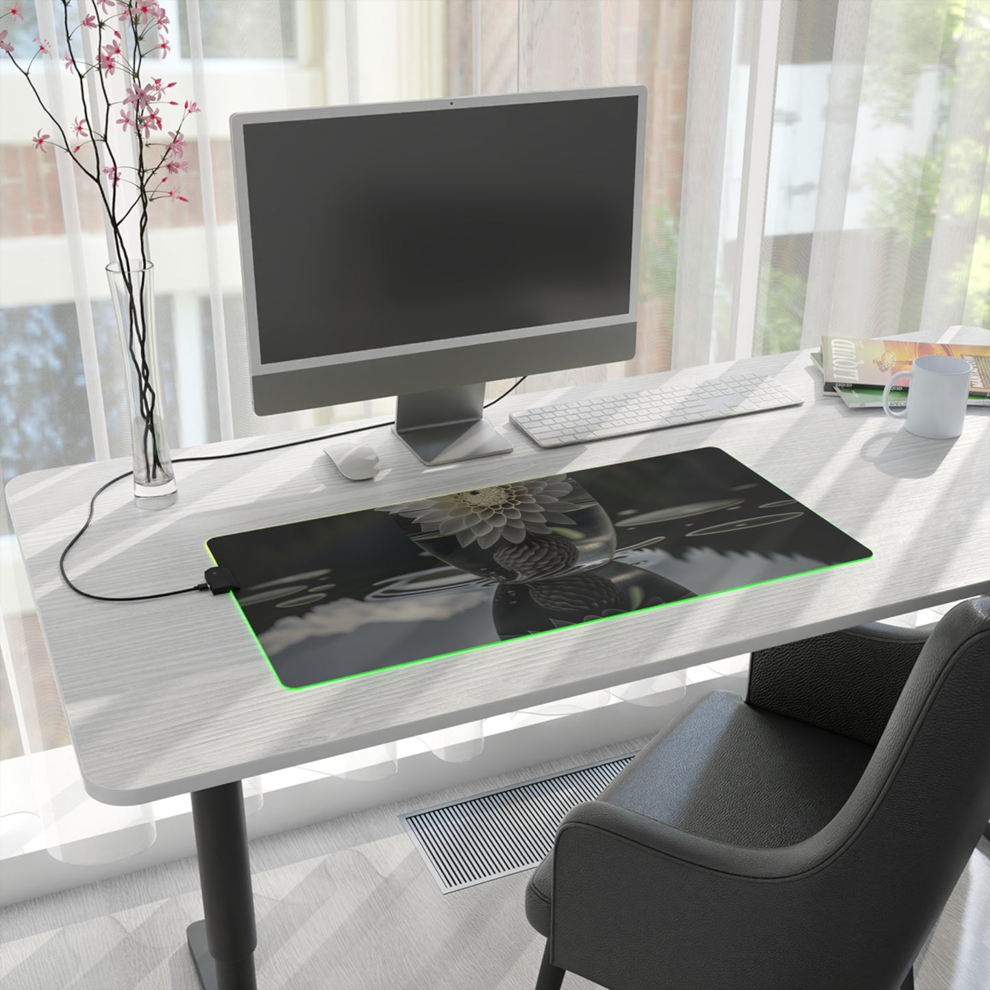 LED Gaming Mouse Pad White Dahlia 3