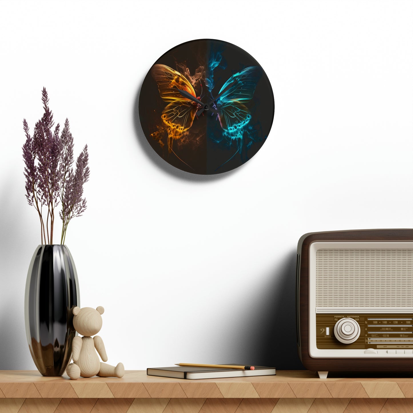 Acrylic Wall Clock Kiss Neon Butterfly 8