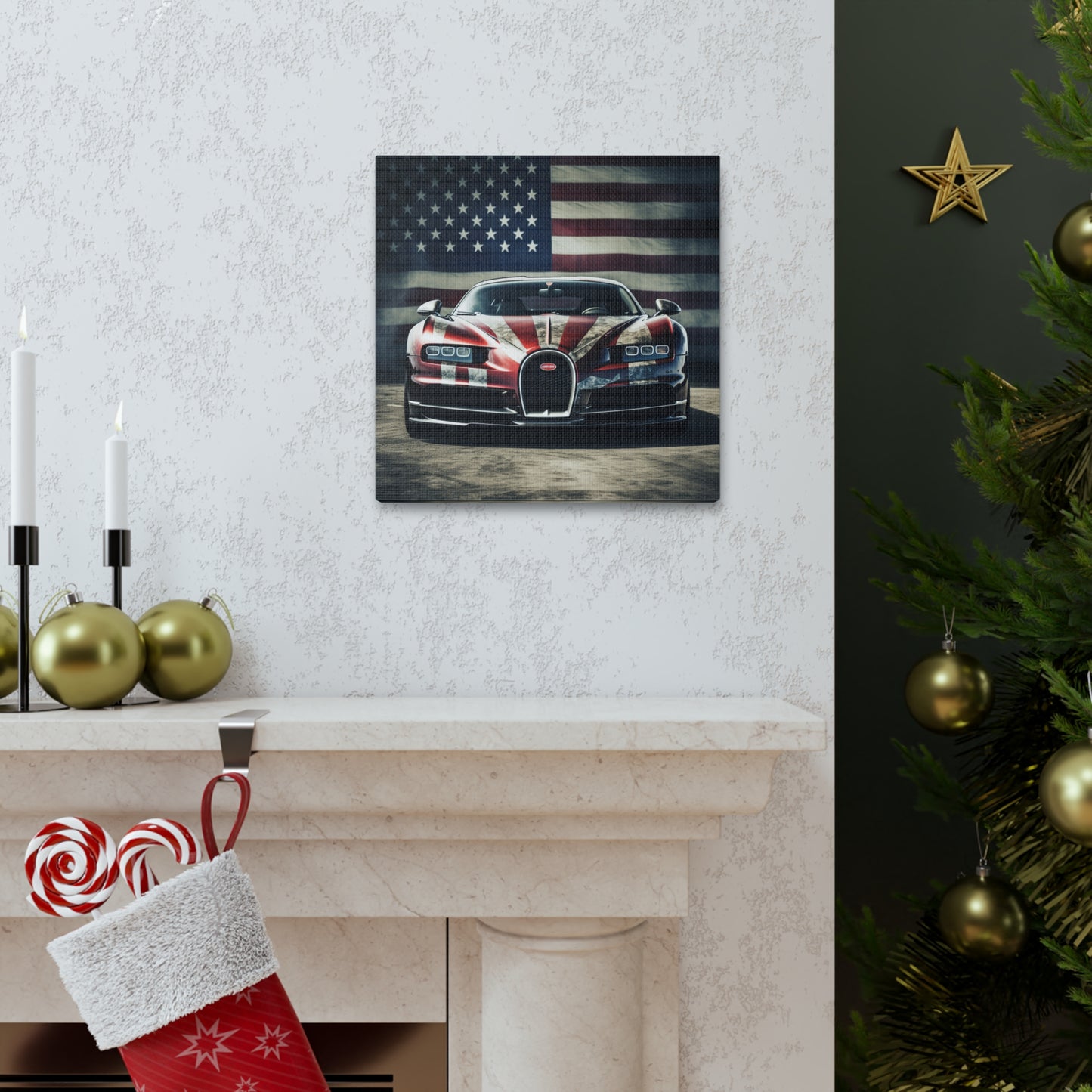 Canvas Gallery Wraps American Flag Background Bugatti 3