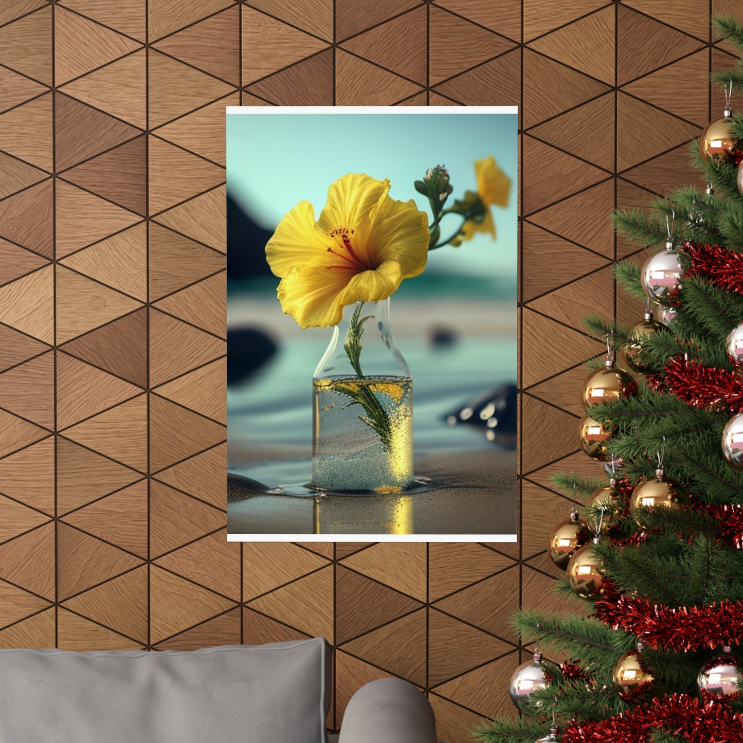 Premium Matte Vertical Posters Yellow Hibiscus glass 3