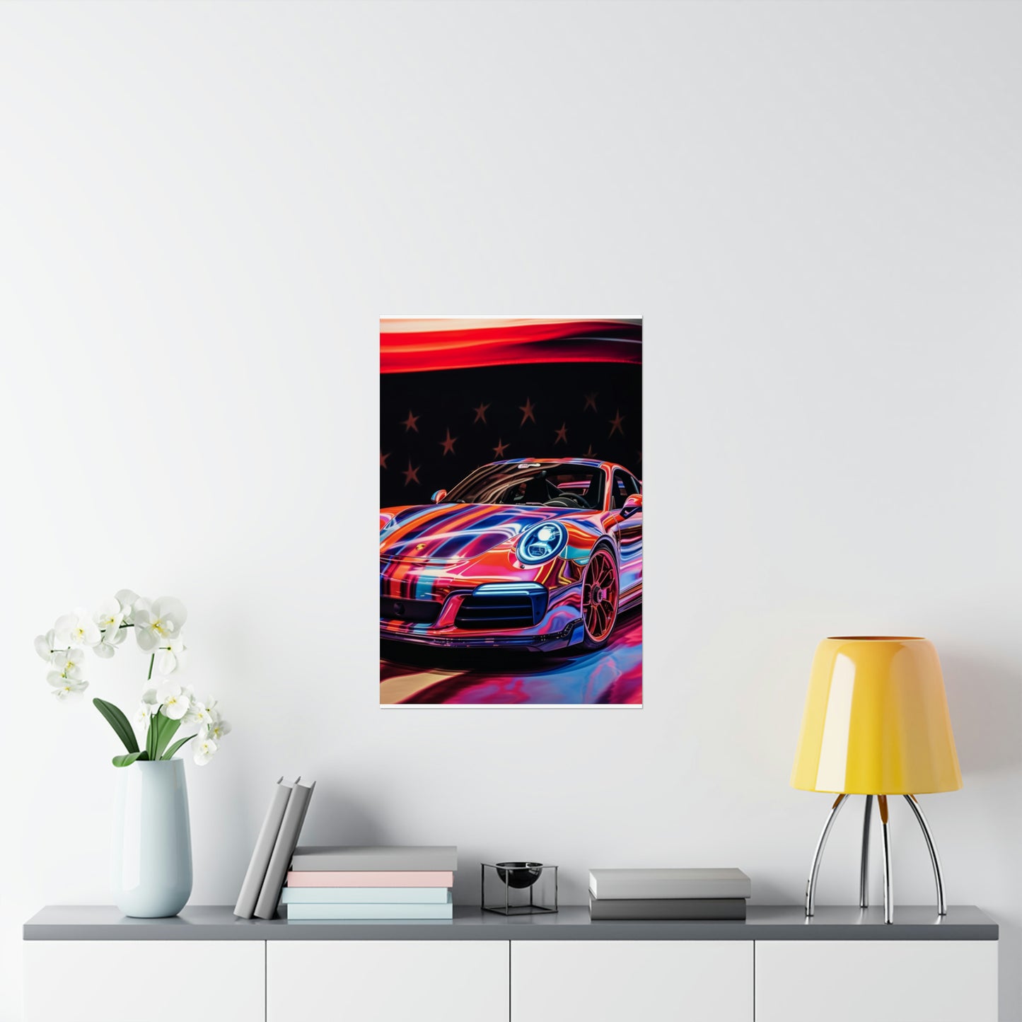 Premium Matte Vertical Posters American Flag Colored Porsche 2