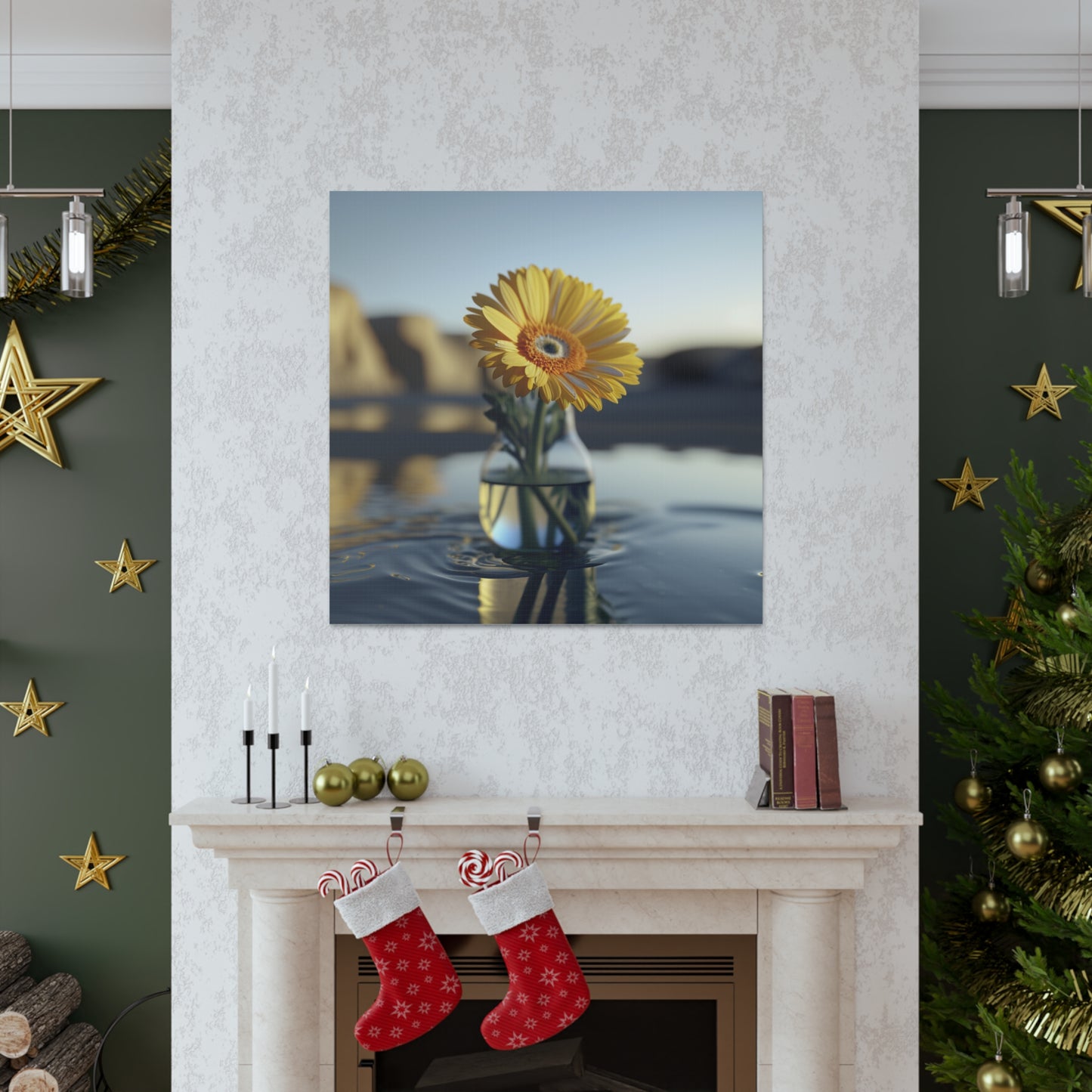Canvas Gallery Wraps yello Gerbera glass 4