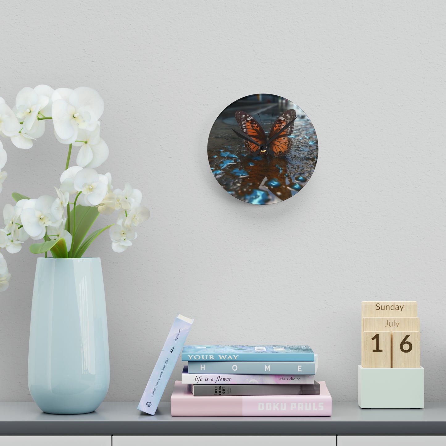 Acrylic Wall Clock Water Butterfly Street 2