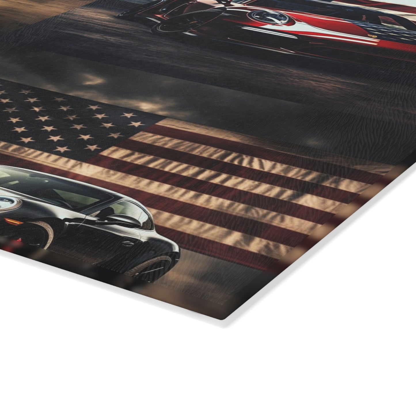 Glass Cutting Board American Flag Background Porsche 5