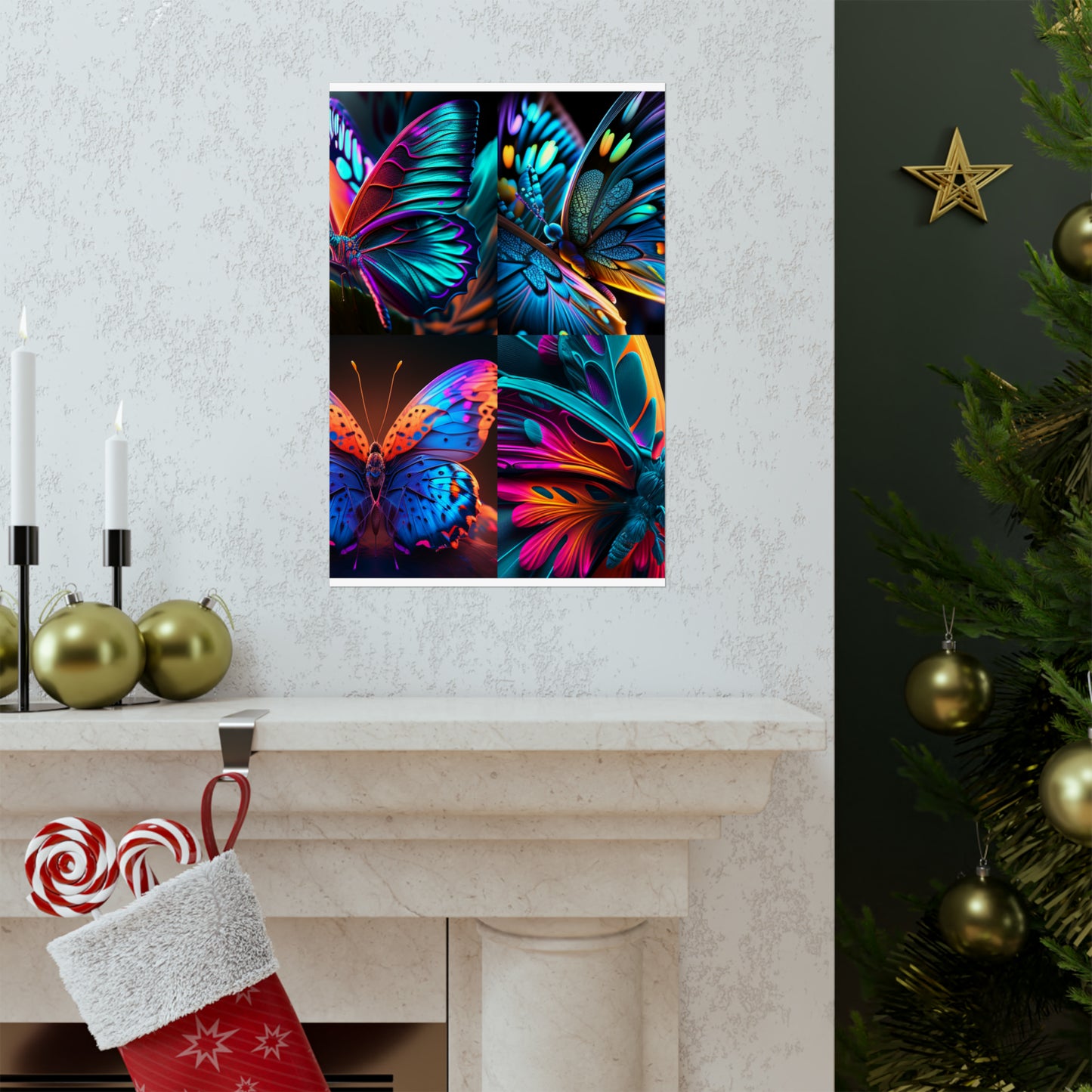 Premium Matte Vertical Posters Neon Butterfly Macro 5