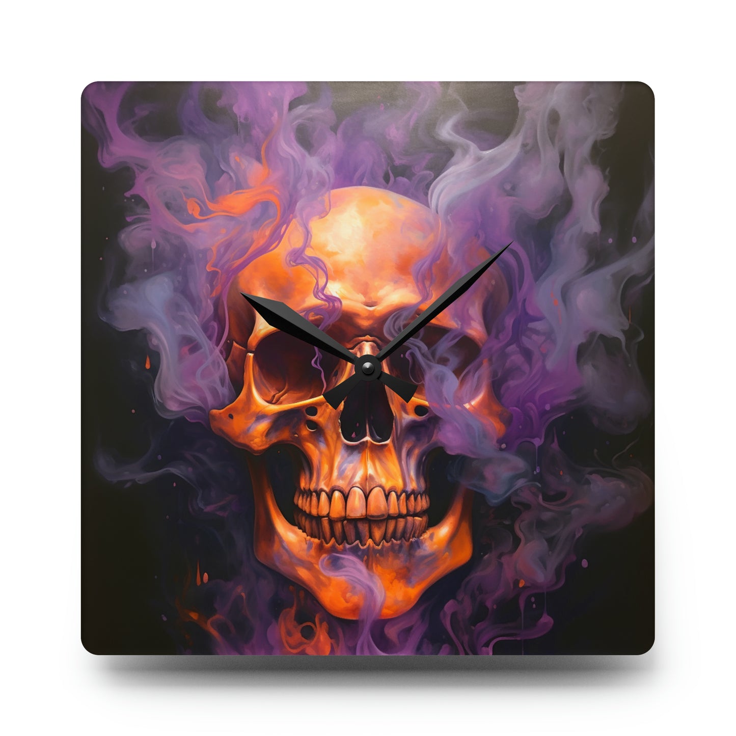 Acrylic Wall Clock Skull Flames 4