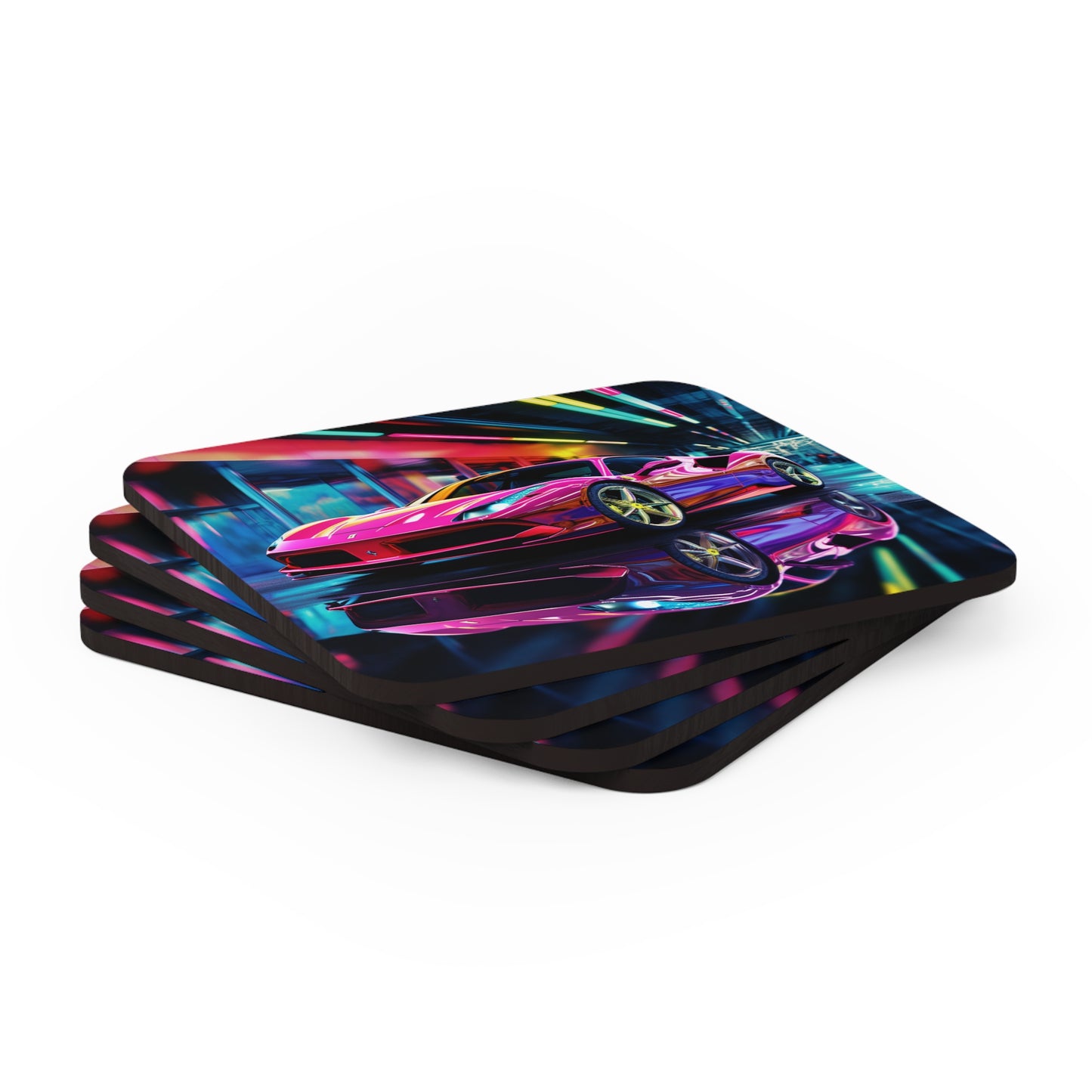 Corkwood Coaster Set Pink Macro Ferrari 4