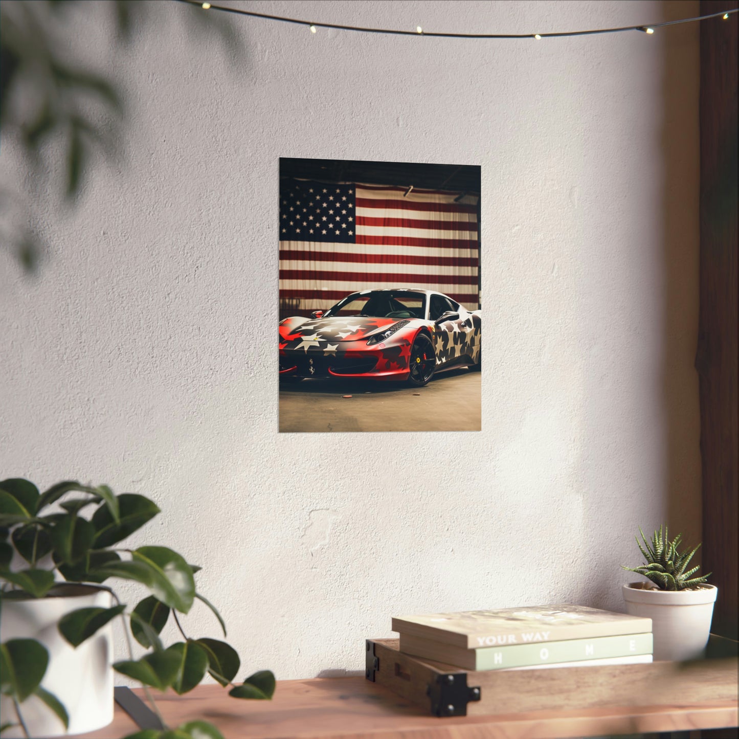 Premium Matte Vertical Posters American Flag Farrari 1