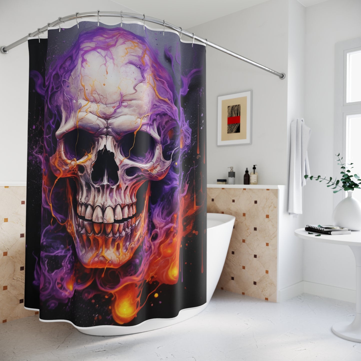 Polyester Shower Curtain Skull Flames 2