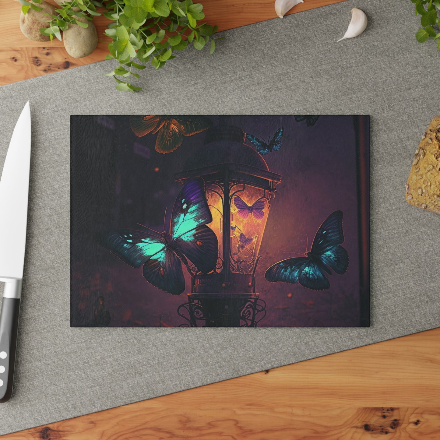 Glass Cutting Board Street Light Butterfly 4