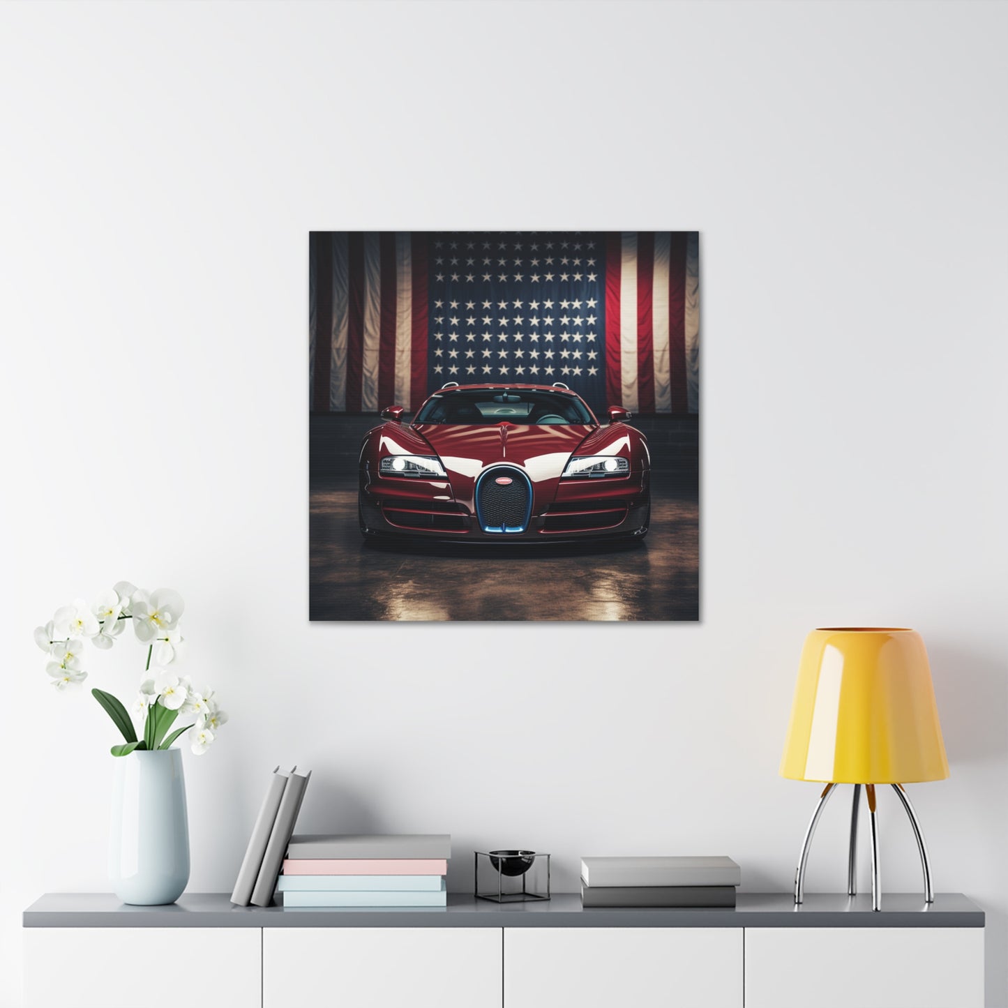 Canvas Gallery Wraps American Flag Background Bugatti 1