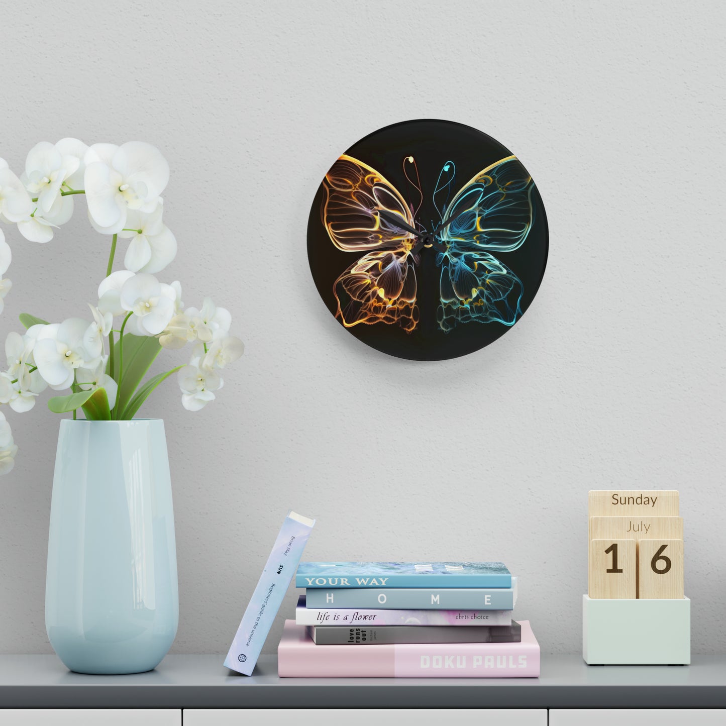 Acrylic Wall Clock Neon Glo Butterfly 3