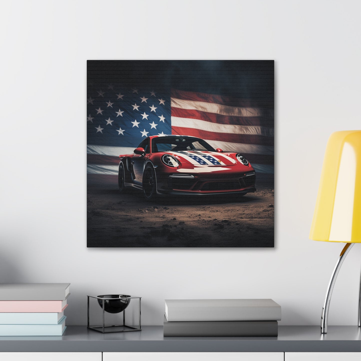 Canvas Gallery Wraps American Flag Background Porsche 3