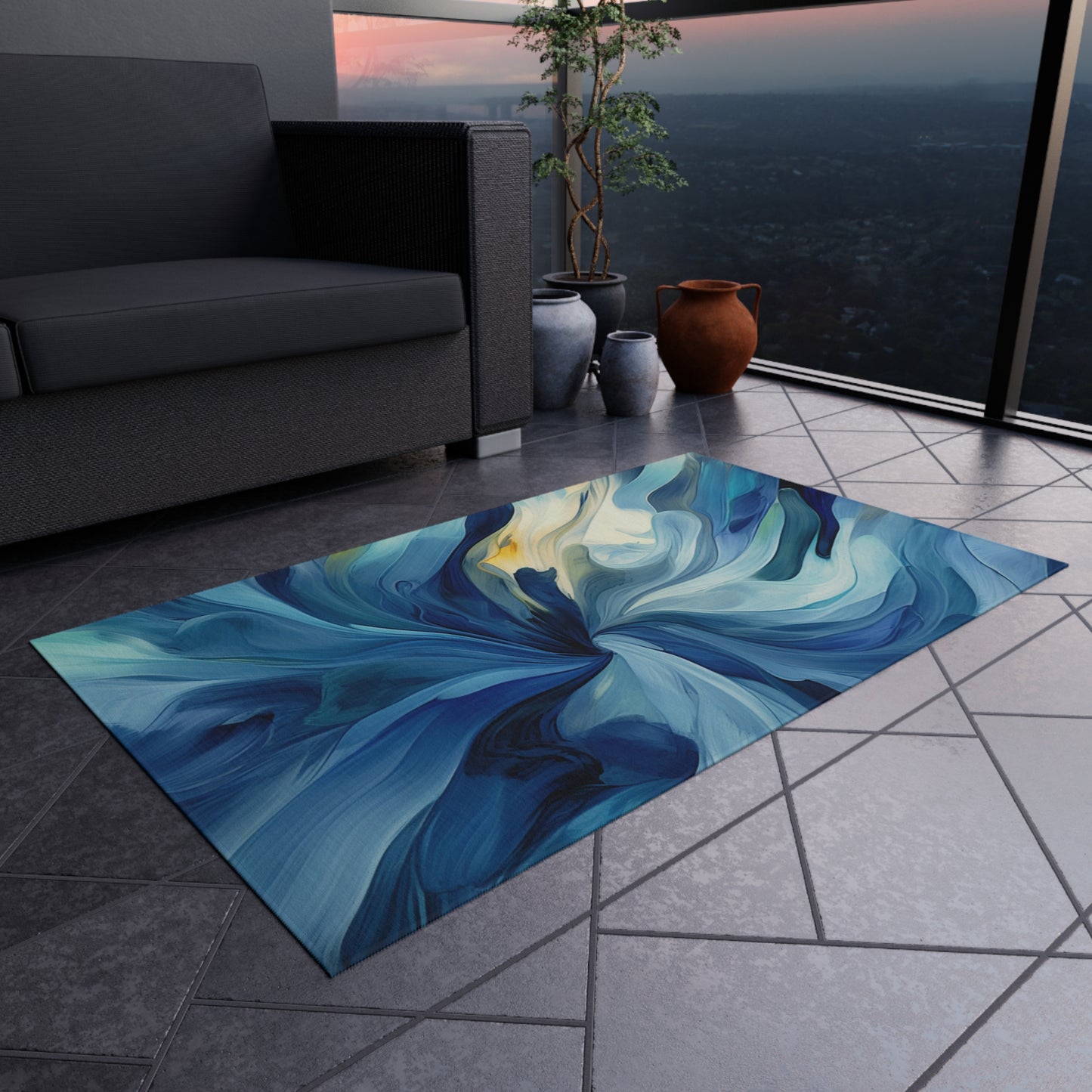 Outdoor Rug  Blue Tluip Abstract 4