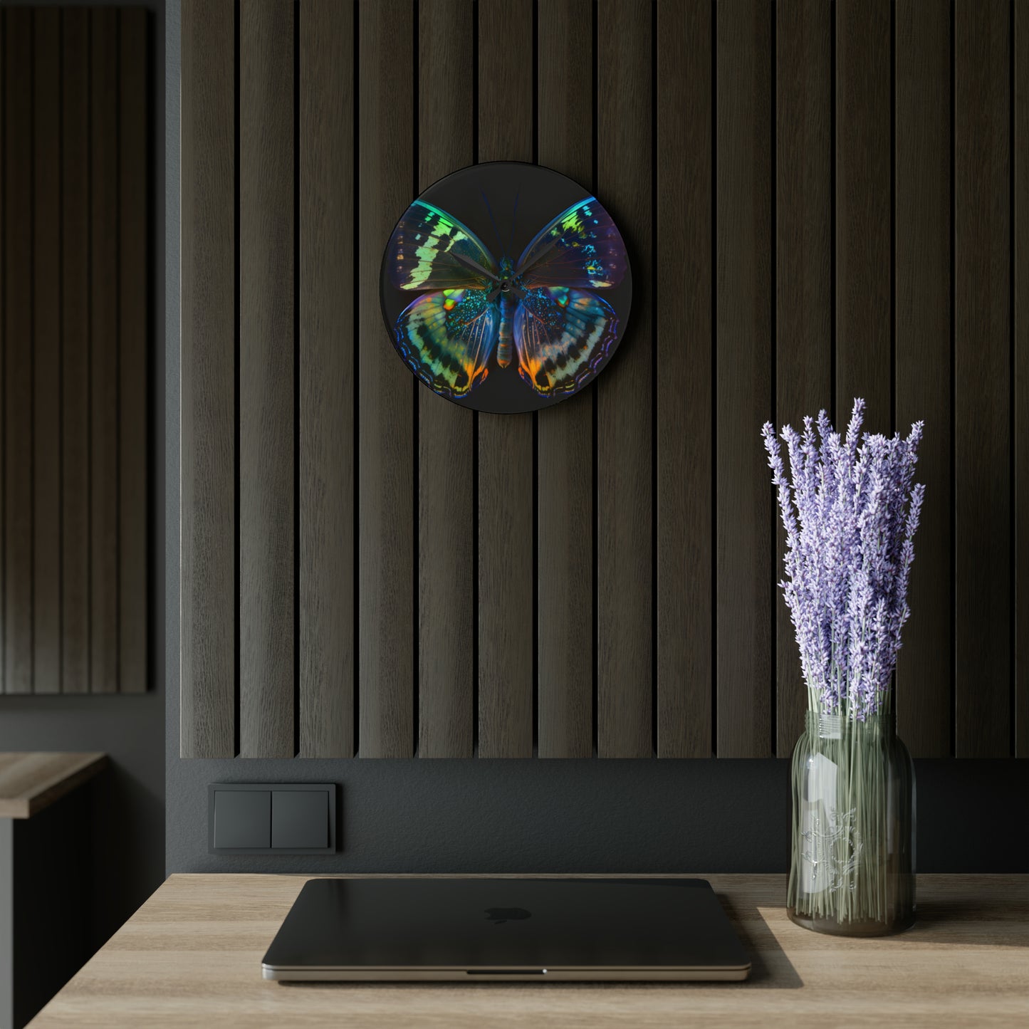 Acrylic Wall Clock Neon Butterfly Flair 4