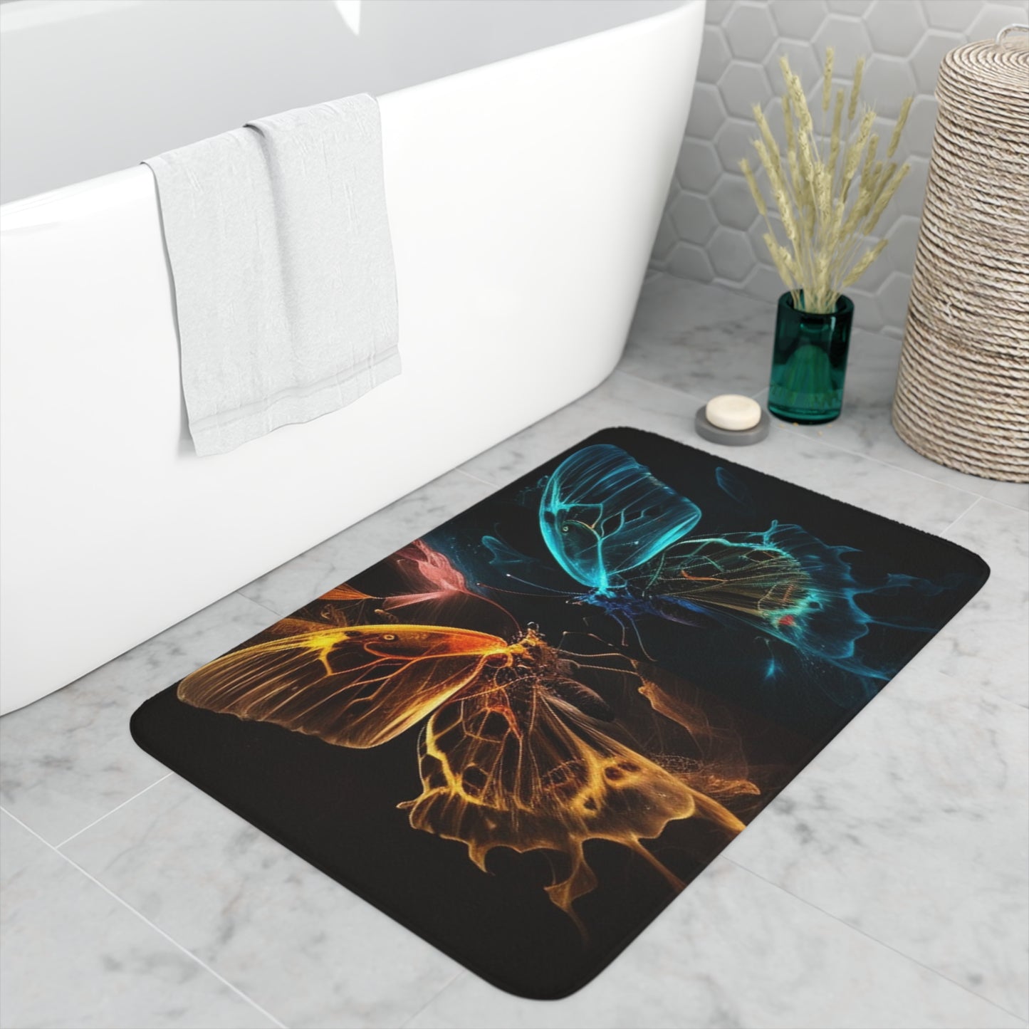 Memory Foam Bath Mat Kiss Neon Butterfly 4