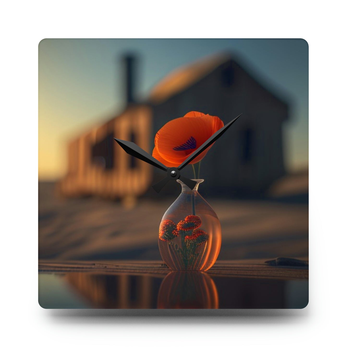 Acrylic Wall Clock Orange Poppy in a Vase 3