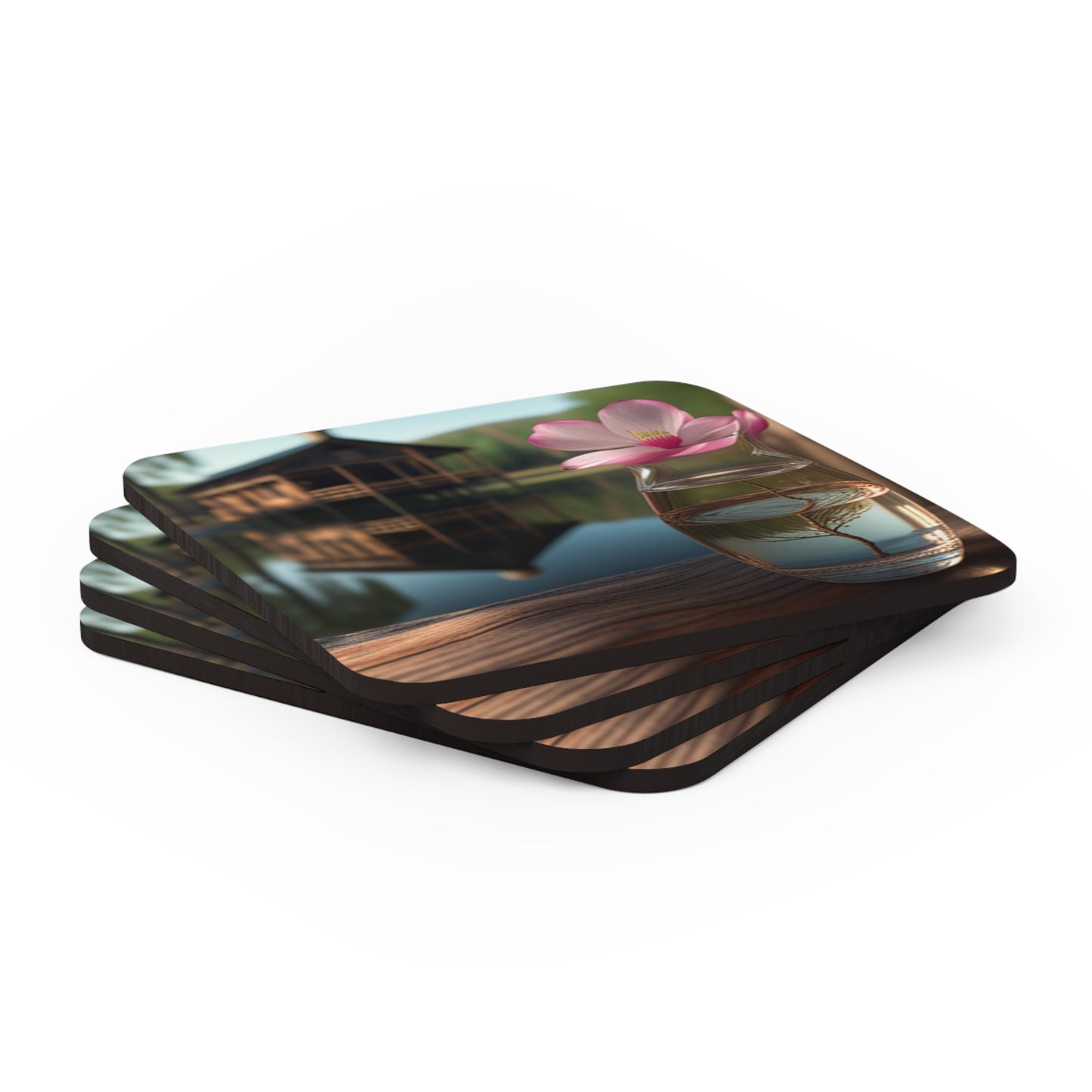 Corkwood Coaster Set Magnolia in a Glass vase 1