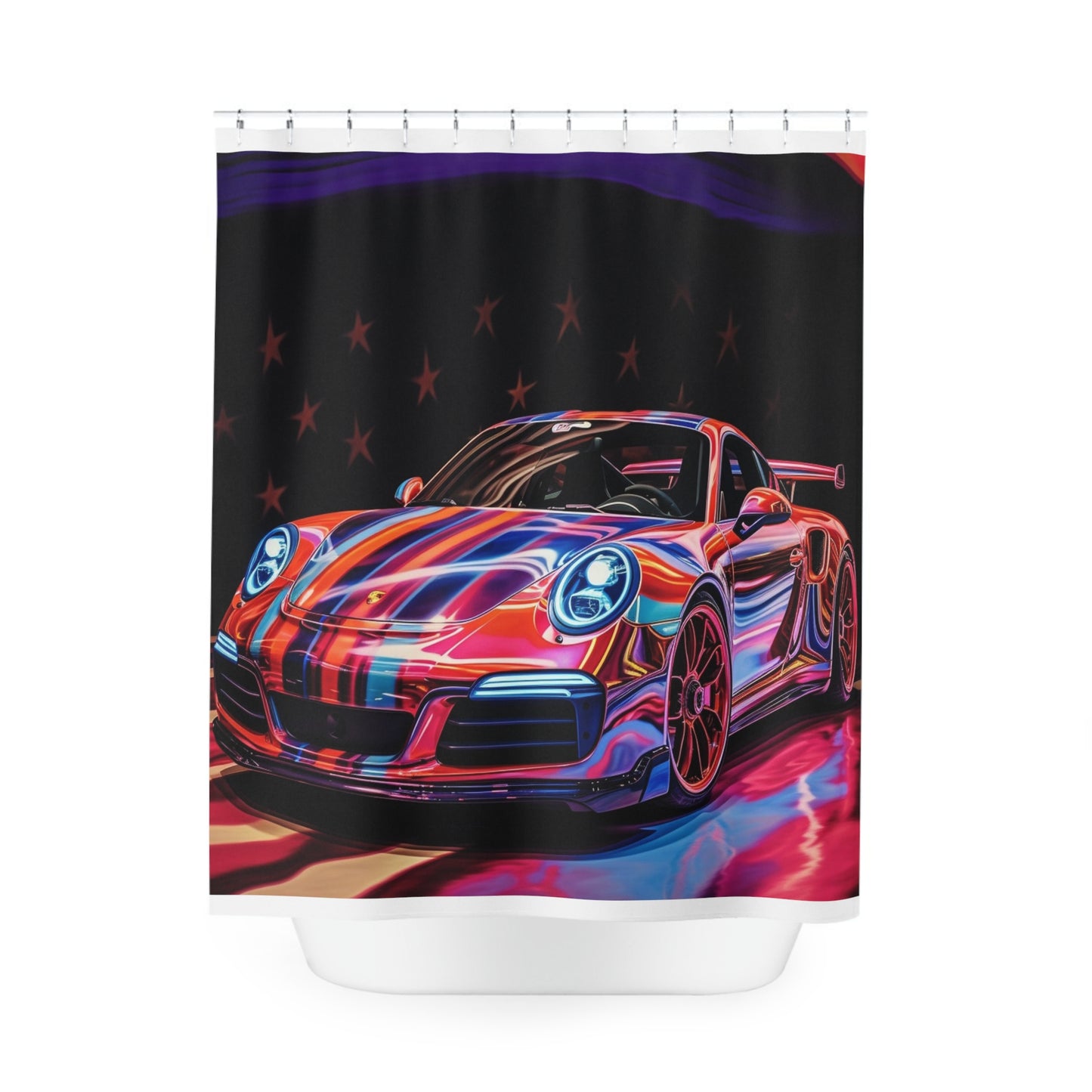 Polyester Shower Curtain American Flag Colored Porsche 1